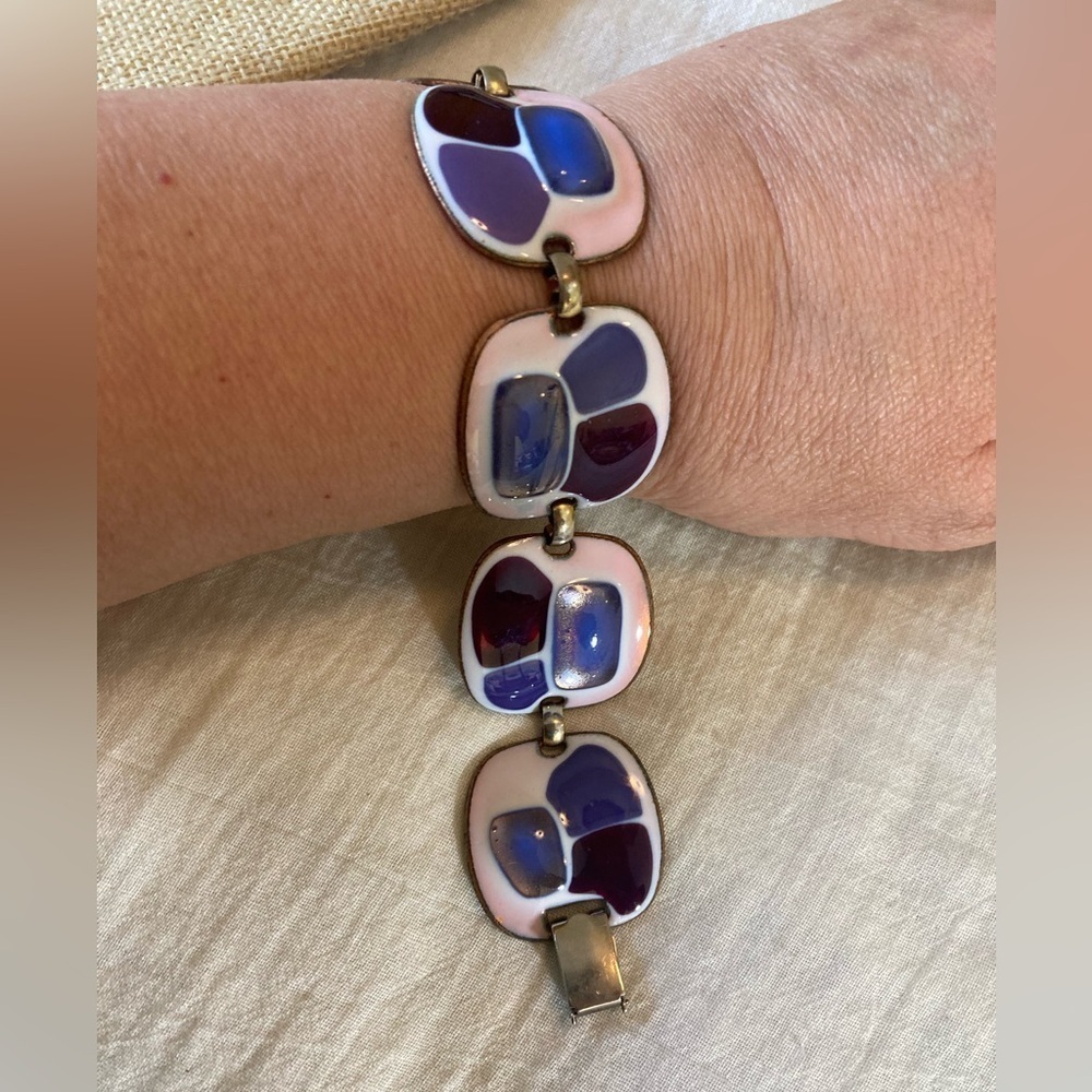 Kay Denning Vintage Copper Enameled Panel Link‎ Bracelet